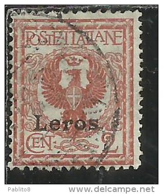 COLONIE ITALIANE EGEO 1912 LERO (LEROS) SOPRASTAMPATO D'ITALIA ITALY OVERPRINTED CENT. 2 CENTESIMI USATO USED OBLITERE´ - Egée (Lero)