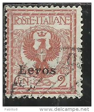 COLONIE ITALIANE EGEO 1912 LERO (LEROS)  SOPRASTAMPATO D'ITALIA ITALY OVERPRINTED CENT. 2 CENTESIMI USATO USED OBLITERE´ - Ägäis (Lero)