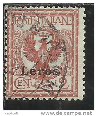 COLONIE ITALIANE EGEO 1912 LERO (LEROS) SOPRASTAMPATO D'ITALIA ITALY OVERPRINTED CENT. 2 CENTESIMI USATO USED OBLITERE´ - Egée (Lero)