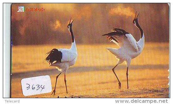 Telecarte Japon OISEAU (3634)  GRUE - Couple En Parade Sur HOKKAIDO * CRANE BIRD Japan Phonecard * KRANICH Vogel TK - Gallinacés & Faisans