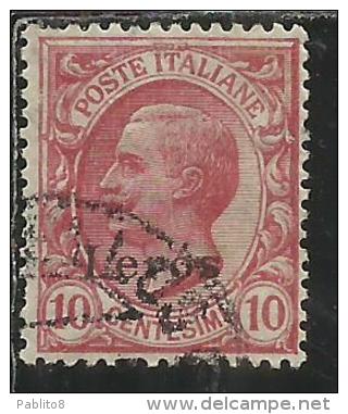 COLONIE ITALIANE EGEO 1912 LERO (LEROS) SOPRASTAMPATO D´ITALIA ITALY OVERPRINTED CENT. 10 CENTESIMI USATO USED OBLITERE´ - Egée (Lero)