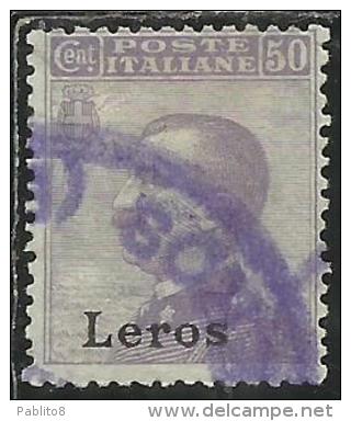 COLONIE ITALIANE EGEO 1912 LERO (LEROS) SOPRASTAMPATO D´ITALIA ITALY OVERPRINTED CENT. 50 CENTESIMI USATO USED OBLITERE´ - Egée (Lero)