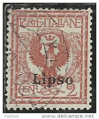 COLONIE ITALIANE EGEO 1912 LIPSO SOPRASTAMPATO D´ITALIA ITALY OVERPRINTED CENT. 2 CENTESIMI  USATO USED OBLITERE´ - Aegean (Lipso)