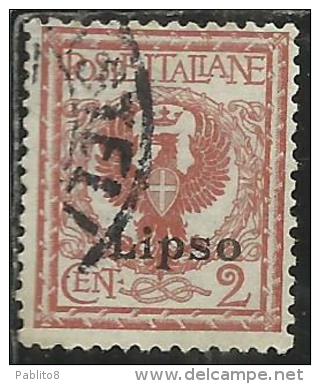 COLONIE ITALIANE EGEO 1912 LIPSO SOPRASTAMPATO D´ITALIA ITALY OVERPRINTED CENT. 2 CENTESIMI  USATO USED OBLITERE´ - Aegean (Lipso)