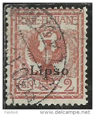 COLONIE ITALIANE EGEO 1912 LIPSO SOPRASTAMPATO D´ITALIA ITALY OVERPRINTED CENT. 2 CENTESIMI  USATO USED OBLITERE´ - Egée (Lipso)