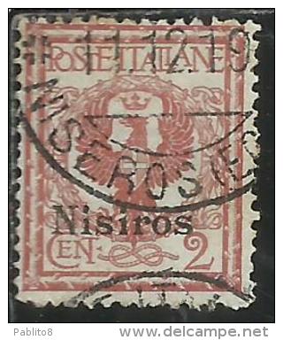 COLONIE ITALIANE EGEO 1912 NISIRO (NISIROS) SOPRASTAMPATO D´ITALIA ITALY OVERPRINTED CENT 2 CENTESIMI USATO USED - Ägäis (Nisiro)