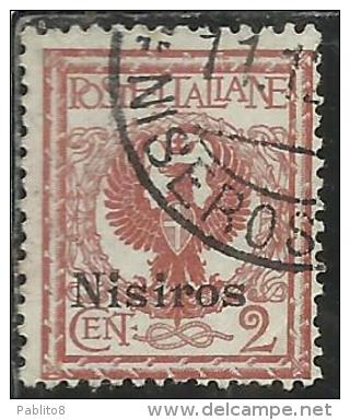 COLONIE ITALIANE EGEO 1912 NISIRO (NISIROS) SOPRASTAMPATO D´ITALIA ITALY OVERPRINTED CENT 2 CENTESIMI USATO USED - Egeo (Nisiro)