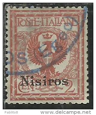 COLONIE ITALIANE EGEO 1912 NISIRO (NISIROS) SOPRASTAMPATO D´ITALIA ITALY OVERPRINTED CENT 2 CENTESIMI USATO USED - Ägäis (Nisiro)