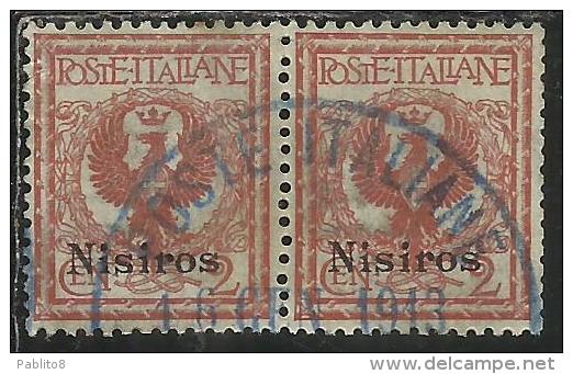 COLONIE ITALIANE EGEO 1912 NISIRO (NISIROS) SOPRASTAMPATO D´ITALIA ITALY OVERPRINTED CENT 2 CENTESIMI COPPIA USATA USED - Egeo (Nisiro)