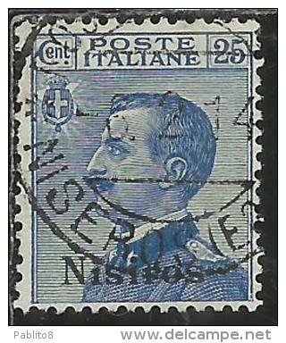 COLONIE ITALIANE EGEO 1912 NISIRO (NISIROS) SOPRASTAMPATO D´ITALIA ITALY OVERPRINTED CENT 25 CENTESIMI USATO USED - Egée (Nisiro)