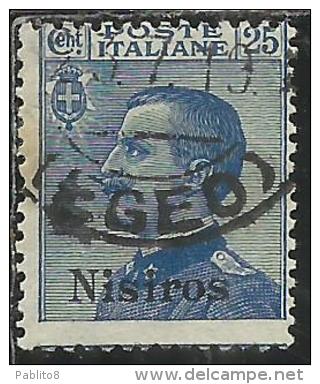 COLONIE ITALIANE EGEO 1912 NISIRO (NISIROS) SOPRASTAMPATO D´ITALIA ITALY OVERPRINTED CENT 25 CENTESIMI USATO USED - Ägäis (Nisiro)