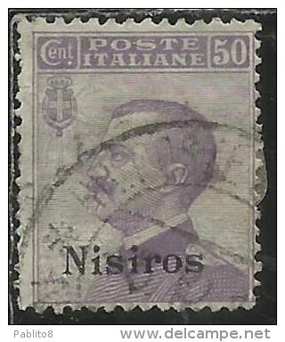 COLONIE ITALIANE EGEO 1912 NISIRO (NISIROS) SOPRASTAMPATO D´ITALIA ITALY OVERPRINTED CENT 50 CENTESIMI USATO USED - Ägäis (Nisiro)
