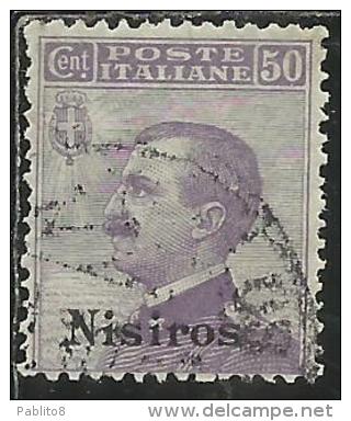 COLONIE ITALIANE EGEO 1912 NISIRO (NISIROS) SOPRASTAMPATO D´ITALIA ITALY OVERPRINTED CENT 50 CENTESIMI USATO USED - Egée (Nisiro)