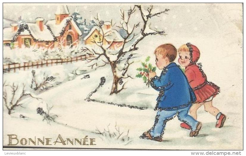 Petite Carte De Voeux/ Circulée/Couple D'enfants Avec Branche De Houx/vers 1950   CVE48 - Nouvel An