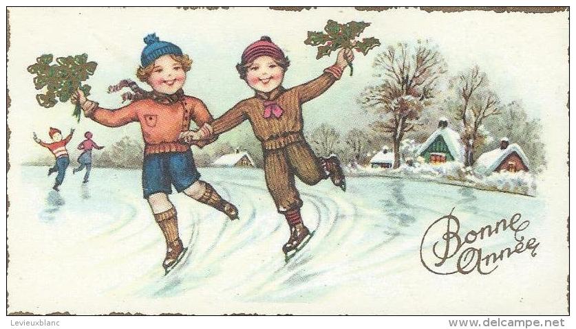 Petite Carte De Voeux/ Circulée/Couple D´enfants Patinant /Honfleur/ 1957   CVE49 - New Year