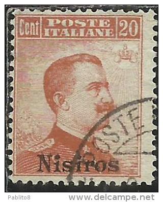 COLONIE ITALIANE EGEO 1917 NISIRO (NISIROS) SOPRASTAMPATO OVERPRINTED CENT. 20 SENZA FILIGRANA UNWATERMARK USATO USED - Ägäis (Nisiro)