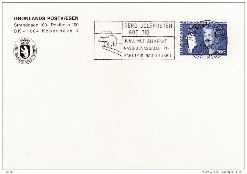 Christmas - Mail You Christmas Post Early Postmark From Greenland, Holsteinsborg 17.11.1980  (G51-75) - Briefe U. Dokumente