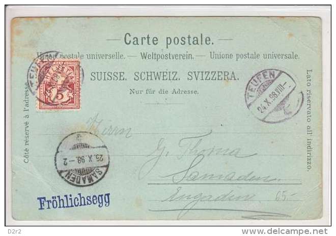 FRÖHLICHS-EGG BEI TEUFEN- LITHO-DOS UNIQUE- 24.10.1898- CACHET LINEAIRE DE FRÖHLICHSEGG - Teufen