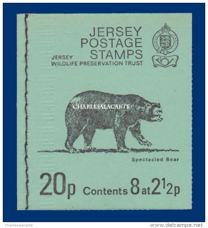 JERSEY 1974 BOOKLET 20p S.G. J SB15 COVER BEAR INV. PANES / CARNET COUVERTURE OURS FEUILLETS RENVERSE - Jersey