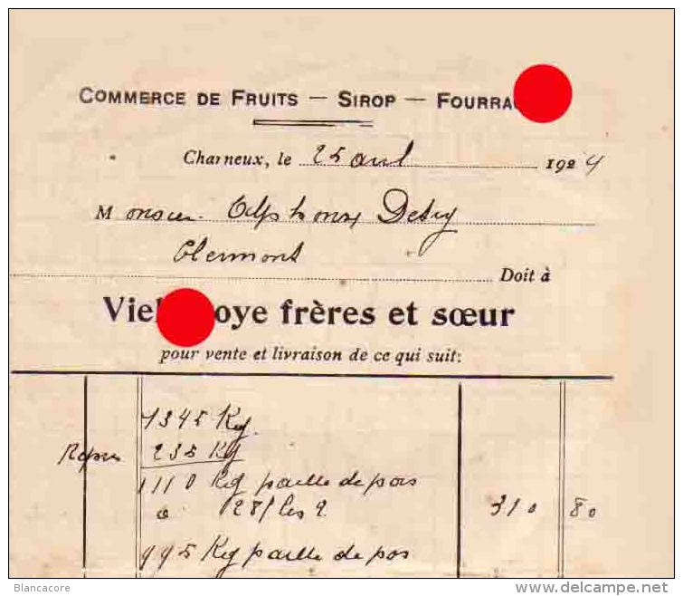 CHARNEUX HERVE 1924 VIELLEVOYE  Commerce De Fruits Sirop Fourrages - Agricoltura