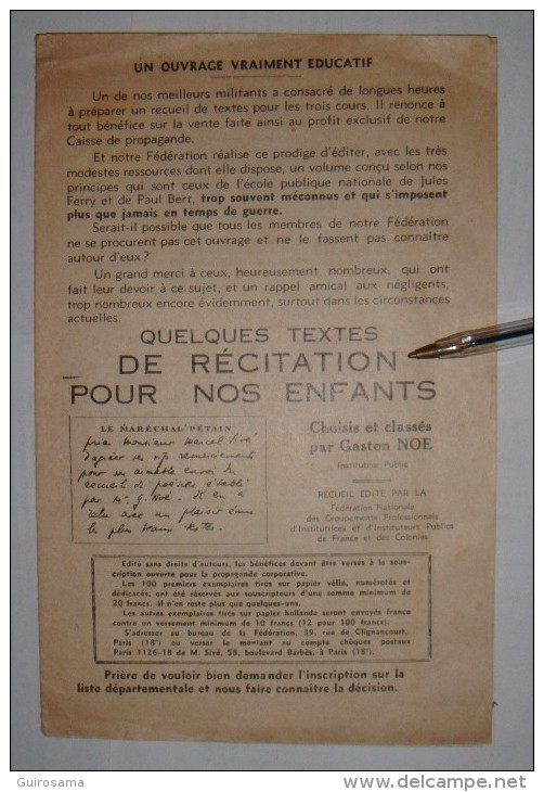 Publicité Pour Le Recueil De Textes De Récitation De Gaston Noé  -  1939 - Autres & Non Classés