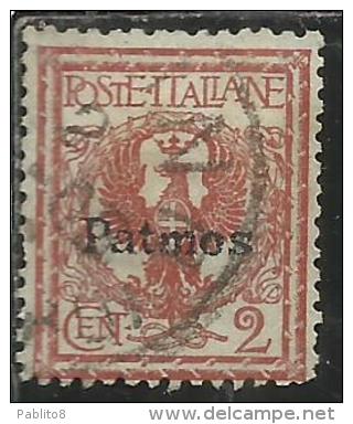 COLONIE ITALIANE EGEO 1912 PATMO (PATMOS) SOPRASTAMPATO D´ITALIA ITALY OVERPRINTED CENT. 2 CENTESIMI USATO USED - Egée (Patmo)