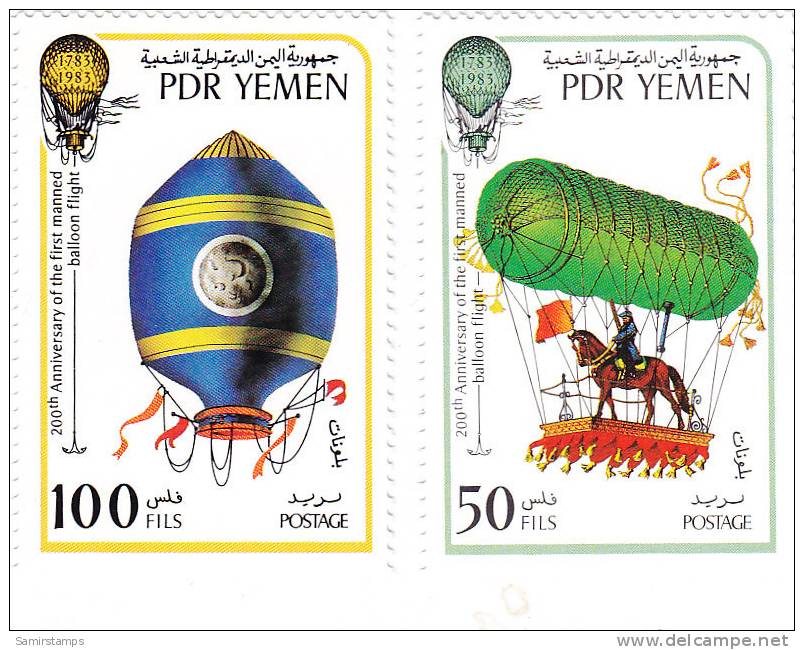 Yemen South, Ballon Flight 2 Stamps Complete Set MNH, Nice Topical Set-SKRILL PAY.ONLY - Yemen