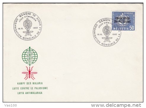 FIGHT AGAINST MALARIA, MOSQUITO, EMBOISED COVER FDC, 1962, SWITZERLAND - Disease