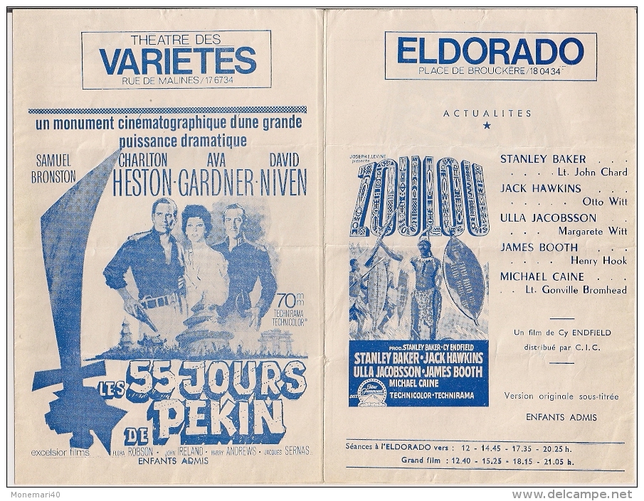 AMBASSADOR, ELDORADO, SCALA Et  VARIETES (Bruxelles) - LES 55 JOURS DE PEKIN (de 1961 à 1972)et Autres. - Cinema Advertisement