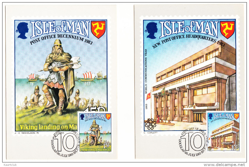 2 FDC's POSTCARDS : Isle Of Man - 10th Anniversary Post Office Authority  - 5th July 1983 - 2 Stamps - 1981-1990 Decimale Uitgaven