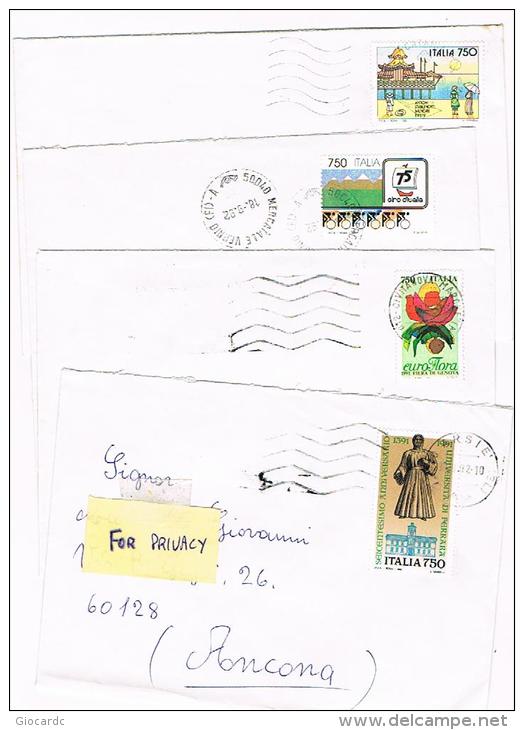 ITALIA (ITALY)  - STORIA  POSTALE - 1992 LOTTO DI 4 LETTERE X INTERNO  - RIF. 1915 - 1991-00: Poststempel