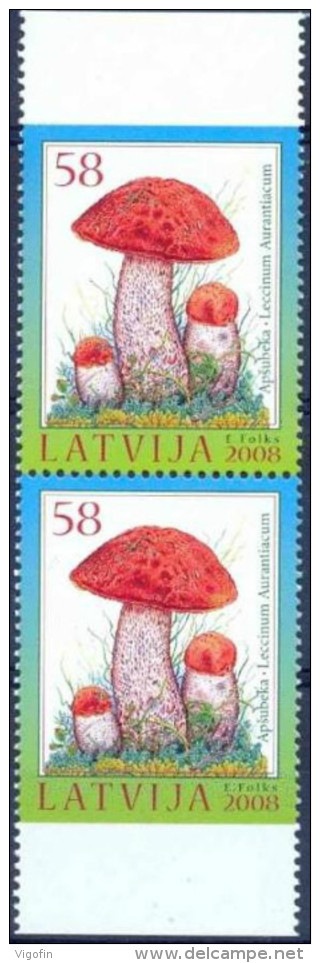 LV 2008-740 FLORA, LATVIA, 2 X 1v, MNH - Mushrooms