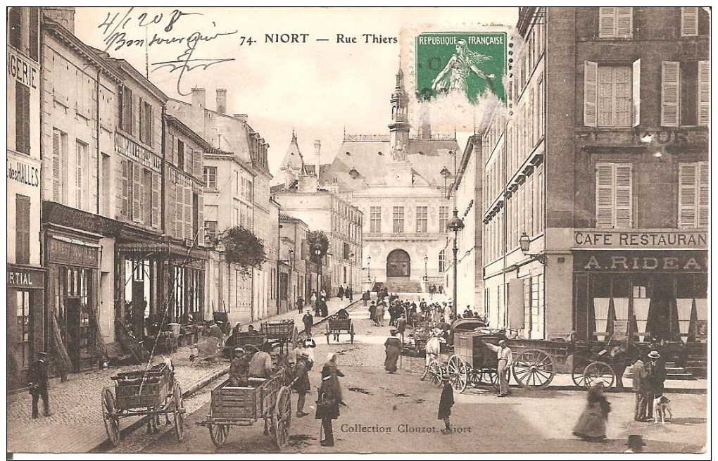 NIORT (79) Rue Thiers En 1908 (Belle Carte Animée , SUPERBE!!!) - Niort