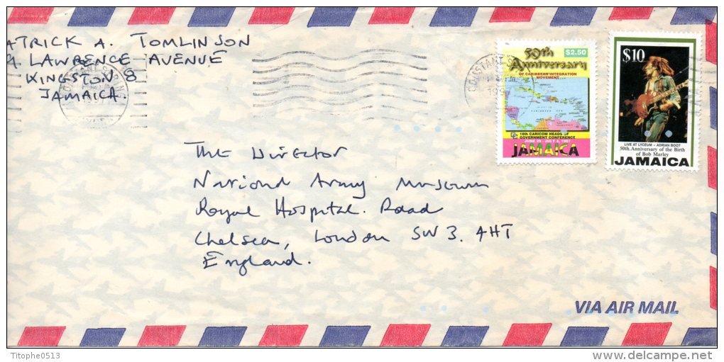 JAMAÏQUE. N°887 De 1995 Sur Enveloppe Ayant Circulé. Bob Marley. - Sänger