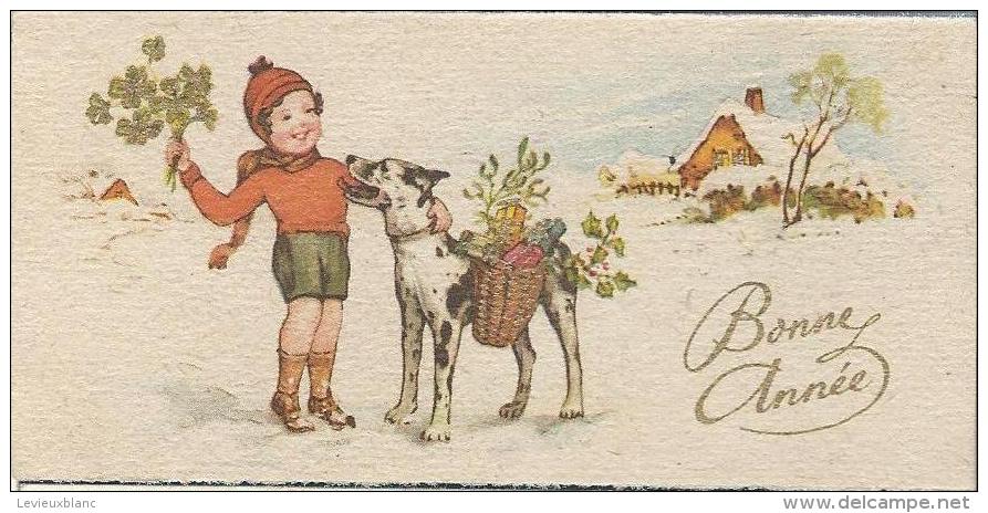 Petite Carte De Voeux/ Circulée/Jeune Garçon Et Chien Avec Paniers/Dorure/ 1947   CVE52 - New Year