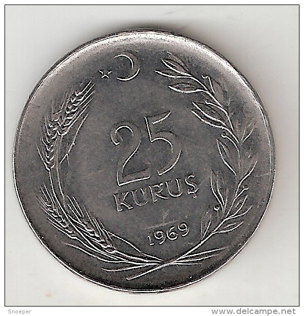 Turkye 25 Kurus  1969 Km  892.3   Xf+ !!! - Turchia