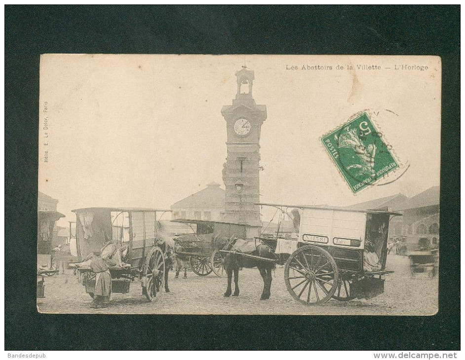 Paris 19 - Les Abattoirs De La Villette - Horloge ( Beau Plan Animée Attelage ELD E. Le Deley ) - Arrondissement: 19