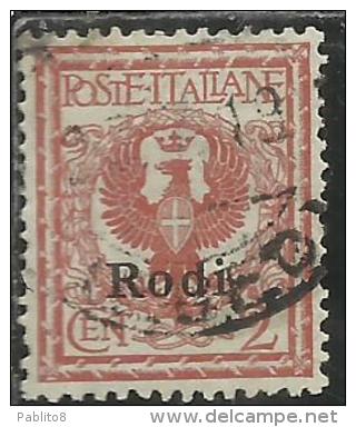 COLONIE ITALIANE EGEO 1912 RODI SOPRASTAMPATO D´ITALIA ITALY OVERPRINTED CENT. 2 CENTESIMI USATO USED OBLITERE´ - Ägäis (Rodi)