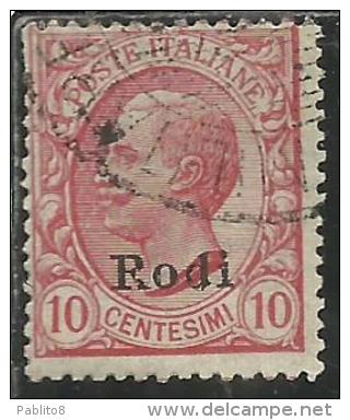 COLONIE ITALIANE EGEO 1912 RODI SOPRASTAMPATO D´ITALIA ITALY OVERPRINTED CENT. 10 CENTESIMI USATO USED OBLITERE´ - Egée (Rodi)