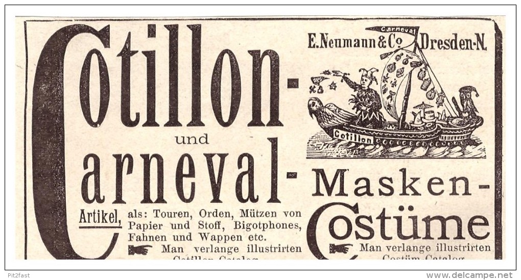 Original Werbung - 1891 - Karneval - Masken , Kostüme , E. Neumann & Co., Fasching !!! - Carnival