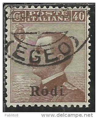 COLONIE ITALIANE EGEO 1912 RODI SOPRASTAMPATO D´ITALIA ITALY OVERPRINTED CENT. 40 CENTESIMI USATO USED OBLITERE´ - Egée (Rodi)