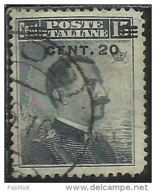 COLONIE ITALIANE EGEO 1916 RODI SOPRASTAMPATO D´ITALIA ITALY OVERPRINTED CENT. 20 SU 15 CENTESIMI USATO USED OBLITERE´ - Egée (Rodi)