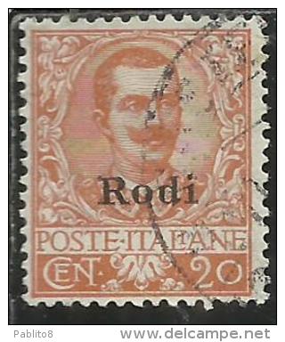 COLONIE ITALIANE EGEO 1916 SOPRASTAMPATO D´ITALIA ITALY OVERPRINTED CENT. 20 CENTESIMI USATO USED OBLITERE´ - Egée (Rodi)