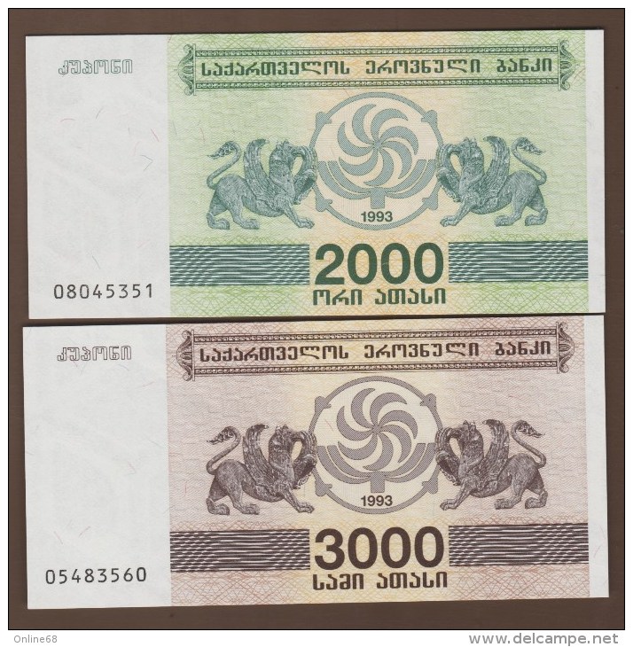 GEORGIA LOT 2000 + 3000 Kuponi 1993  P# 44 / 45 - Georgien