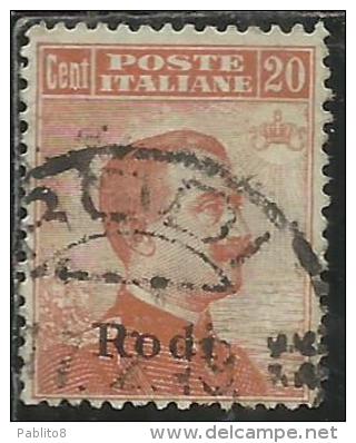 COLONIE ITALIANE EGEO 1918 1922 RODI SOPRASTAMPATO D´ITALIA ITALY OVERPRINTED CENT. 20 FILIGRANA WATERMARK  USATO USED - Egée (Rodi)