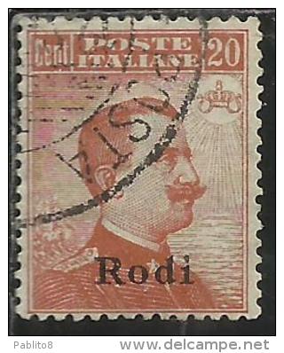 COLONIE ITALIANE EGEO 1918 1922 RODI SOPRASTAMPATO D´ITALIA ITALY OVERPRINTED CENT. 20 FILIGRANA WATERMARK  USATO USED - Egée (Rodi)