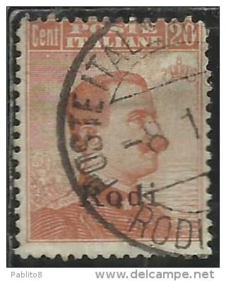 COLONIE ITALIANE EGEO 1918 1922 RODI SOPRASTAMPATO D´ITALIA ITALY OVERPRINTED CENT. 20 FILIGRANA WATERMARK  USATO USED - Egée (Rodi)