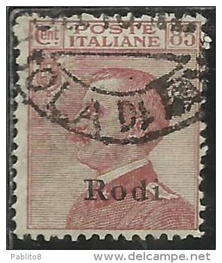 COLONIE ITALIANE EGEO 1922 1923 RODI SOPRASTAMPATO D'ITALIA ITALY OVERPRINTED CENT. 85c USATO USED OBLITERE' - Egée (Rodi)