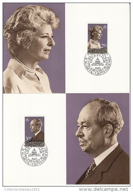 8835- ROYAL FAMILY, PRINCE FRANCIS JOSEPH II AND PRINCESS GINA, MAXIMUM CARD, OBLIT FDC, 2X, 1983, LIECHTENSTEIN - Familles Royales