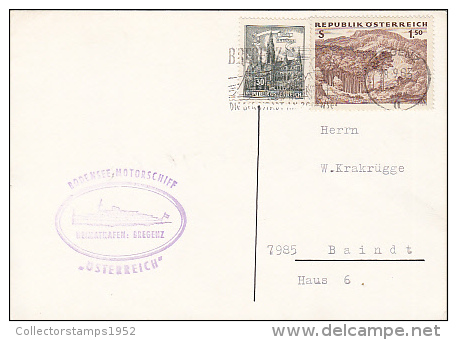 8909- VIENNA TOWN HALL, LANDSCAPE, STAMPS ON POSTCARD, SHIP POSTMARK, 1963, AUSTRIA - Covers & Documents